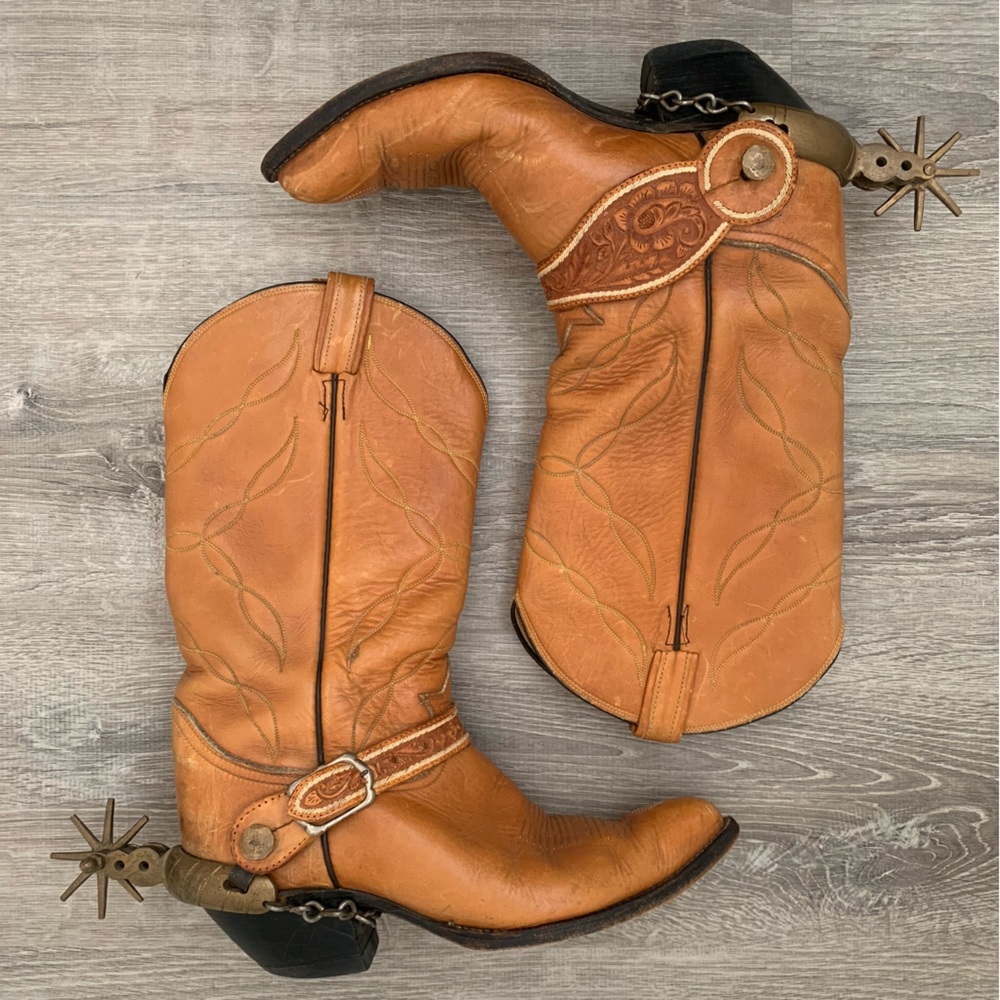 Vintage Authentic Tony Lama Men’s Cowboy Country Western Boots with Spurs